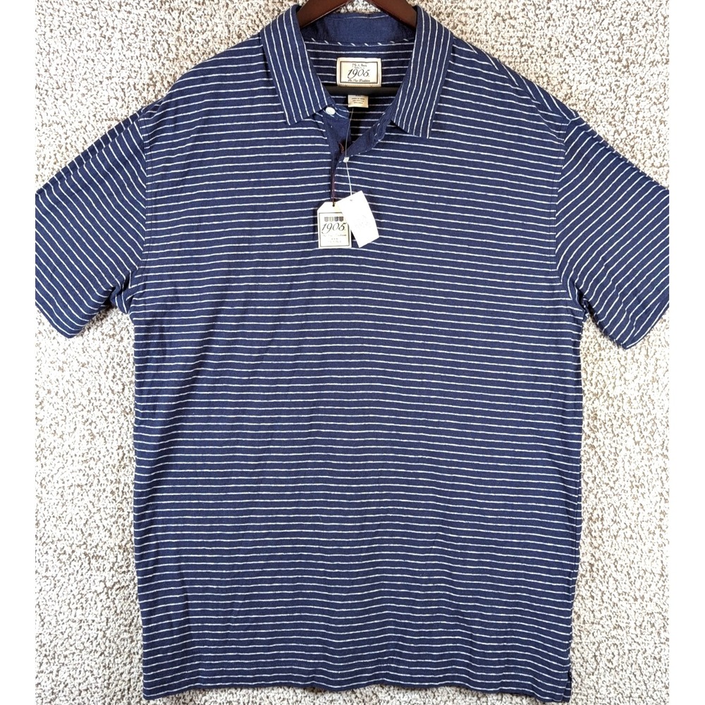 Jos. A Bank Linen Blend Polo Men's Size XXL Blue Striped Casual Athleisure NWT
